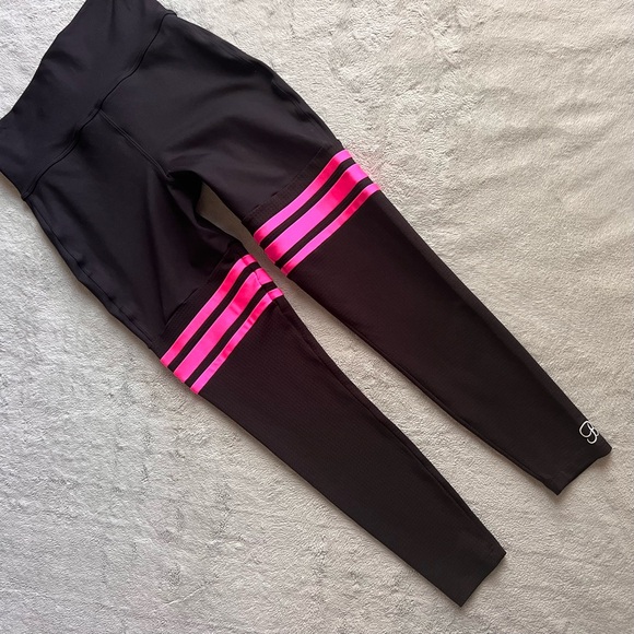 Bombshell Sportswear Pants - Bombshell Sportswear Thigh-High High Waist Stripe Leggings Black Neon Pink Large